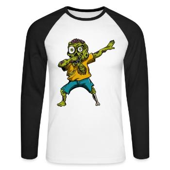 Zombie Kürbis Zombie Dabbing Halloween - Unisex Baseballshirt langarm - Weiß/Schwarz - Vorne - Nik (191cm)
