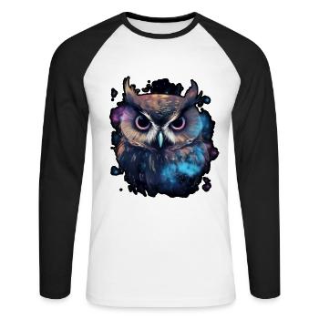 Mystical Howl looking at us, fantasy nature - T-shirt baseball manches longues Homme - blanc/noir - Devant - Nik (191cm)