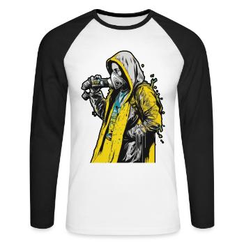 Hood woman wearing a face mask with a yellow - Unisex Long Sleeve Baseball T-Shirt - white/black - Front - Nik (191cm)