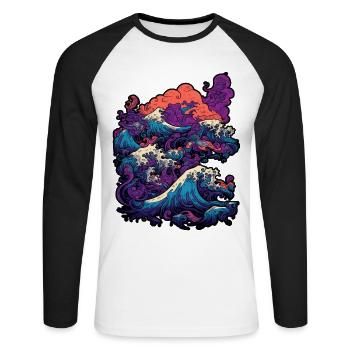 Tsunami wave japanese art, low colour palette - T-shirt baseball manches longues Homme - blanc/noir - Devant - Nik (191cm)