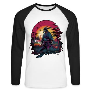 Chinese Warrior emerging from sunset, vector - T-shirt baseball manches longues Homme - blanc/noir - Devant - Nik (191cm)