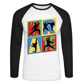 Karaté, Karatéka, arts martiaux, Combats, Sports - T-shirt baseball manches longues Homme - blanc/noir - Devant - Nik (191cm)