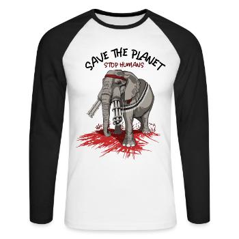 Save the planet, stop humans - Unisex Long Sleeve Baseball T-Shirt - white/black - Front - Nik (191cm)