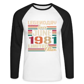 Légendaire Juin 1981 Edition Limitée Juin 1981 - T-shirt baseball manches longues Homme - blanc/noir - Devant - Nik (191cm)