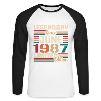 Legendary June 1987 Limited Edition June 1987 - Unisex Long Sleeve Baseball T-Shirt - white/black - Front - Nik (191cm)