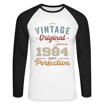 June 1984 Aged to Perfection June 1984 vintage - Unisex Long Sleeve Baseball T-Shirt - white/black - Front - Nik (191cm)