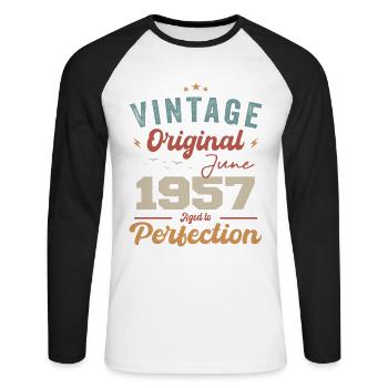 Juin 1957 Vieilli à la perfection Juin 1957 millésime - T-shirt baseball manches longues Homme - blanc/noir - Devant - Nik (191cm)
