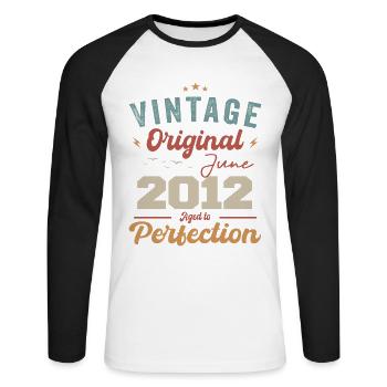 June 2012 Aged to Perfection June 2012 vintage - Unisex Long Sleeve Baseball T-Shirt - white/black - Front - Nik (191cm)