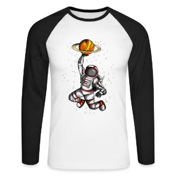 Astronaut holds planet universe space travel - Unisex Long Sleeve Baseball T-Shirt - white/black - Front - Nik (191cm)