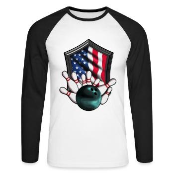 America Flag USA Bowling Ball Pin Bowler - Unisex Long Sleeve Baseball T-Shirt - white/black - Front - Nik (191cm)