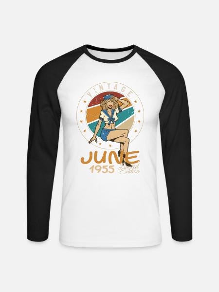 Vintage 1955 - Born In June 1955 - Unisex Baseballshirt langarm - Weiß/Schwarz
