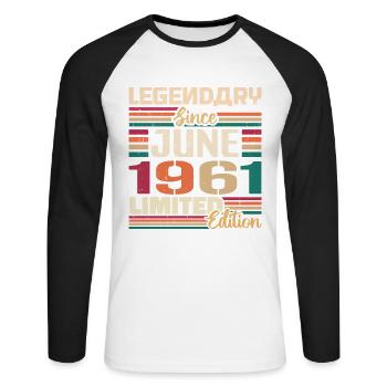 Legendary June 1961 Limited Edition June 1961 - Unisex Long Sleeve Baseball T-Shirt - white/black - Front - Nik (191cm)