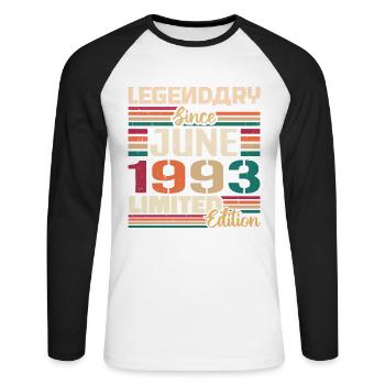 Legendary June 1993 Limited Edition Juni 1993 - Unisex Baseballshirt langarm - Weiß/Schwarz - Vorne - Nik (191cm)