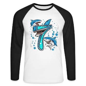 Grand Requin Blanc 7 Anniversaire Requin Anniversaire Fille - T-shirt baseball manches longues Homme - blanc/noir - Devant - Nik (191cm)
