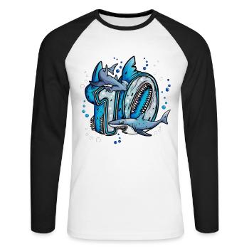 Grand Requin Blanc 7 Anniversaire Requin Anniversaire Fille - T-shirt baseball manches longues Homme - blanc/noir - Devant - Nik (191cm)