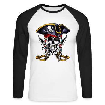 Pirate Skeleton Treasure Hunt Pirate Ship Costume - T-shirt baseball manches longues Homme - blanc/noir - Devant - Nik (191cm)