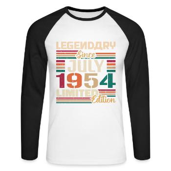 Juli 1954 Jahrestag Juli 1954 Juli Jahrgang - Unisex Baseballshirt langarm - Weiß/Schwarz - Vorne - Nik (191cm)