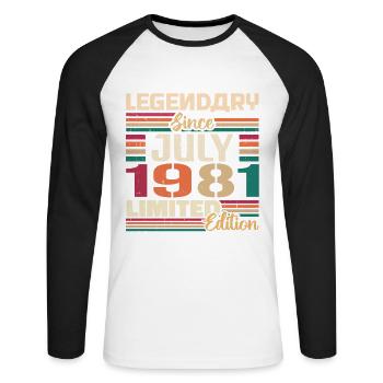 Juli 1981 Jahrestag Juli 1981 Juli Jahrgang - Unisex Baseballshirt langarm - Weiß/Schwarz - Vorne - Nik (191cm)