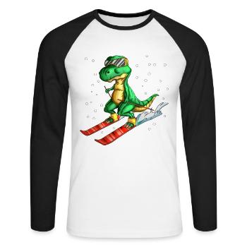 Pilote de ski sur neige Dinosaure Piste de neige - T-shirt baseball manches longues Homme - blanc/noir - Devant - Nik (191cm)