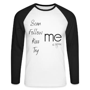 scan follow kiss try me humor social network - Unisex Long Sleeve Baseball T-Shirt - white/black - Front - Nik (191cm)