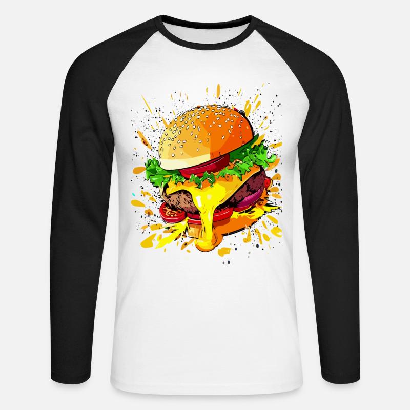 Extra Käse Burger Cheeseburger - Unisex Baseballshirt langarm - Weiß/Schwarz