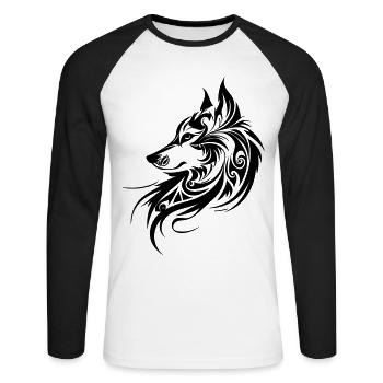 Tête de loup, Silhouette, Fan de nature animale de style tribal - T-shirt baseball manches longues Homme - blanc/noir - Devant - Nik (191cm)