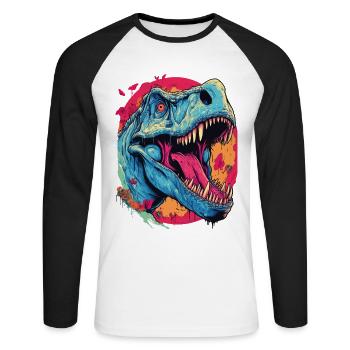 T-Rex Dinosaur Dino Tyrannosaurus Rex Vintage - Unisex Long Sleeve Baseball T-Shirt - white/black - Front - Nik (191cm)