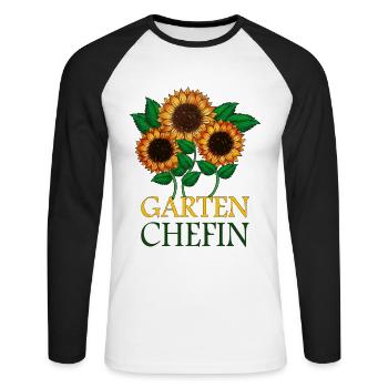 mère, jardin, patron, fleurs, lit, légumes, fruits, récolte - T-shirt baseball manches longues Homme - blanc/noir - Devant - Nik (191cm)