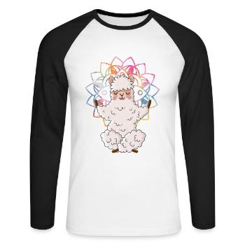 Ein Lama im Zoo Alpaka Design macht Yoga namaste - Unisex Baseballshirt langarm - Weiß/Schwarz - Vorne - Nik (191cm)