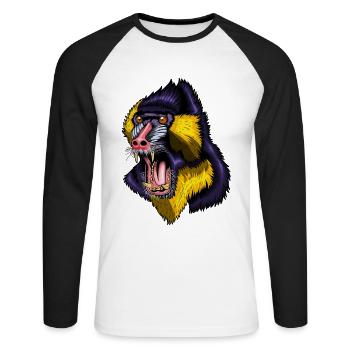 Affe Affengehege Mandrill Mandrillen Affengruppe - Unisex Baseballshirt langarm - Weiß/Schwarz - Vorne - Nik (191cm)
