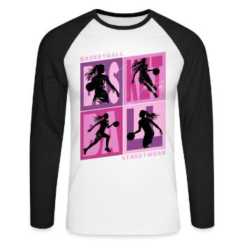 Basket-ball Femme Basketteur Joueur de basket-ball - T-shirt baseball manches longues Homme - blanc/noir - Devant - Nik (191cm)