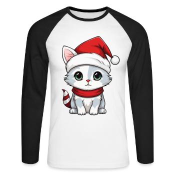 Chat Noël Chat De Noël Mignon Joyeux Catmas - T-shirt baseball manches longues Homme - blanc/noir - Devant - Nik (191cm)