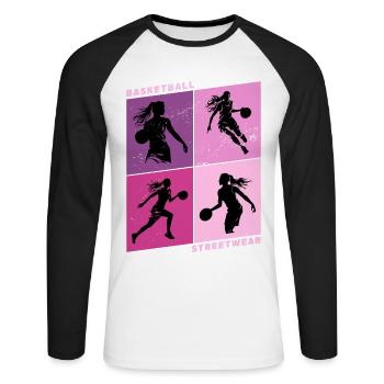 Basket-ball Femme Basketteur Joueur de basket-ball - T-shirt baseball manches longues Homme - blanc/noir - Devant - Nik (191cm)