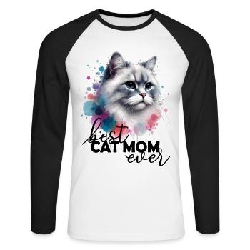 Best Cat Mom Ever Saying - Unisex Long Sleeve Baseball T-Shirt - white/black - Front - Nik (191cm)
