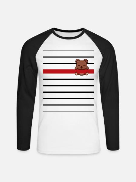 Black Striped Bear Stripe - Unisex Long Sleeve Baseball T-Shirt - white/black