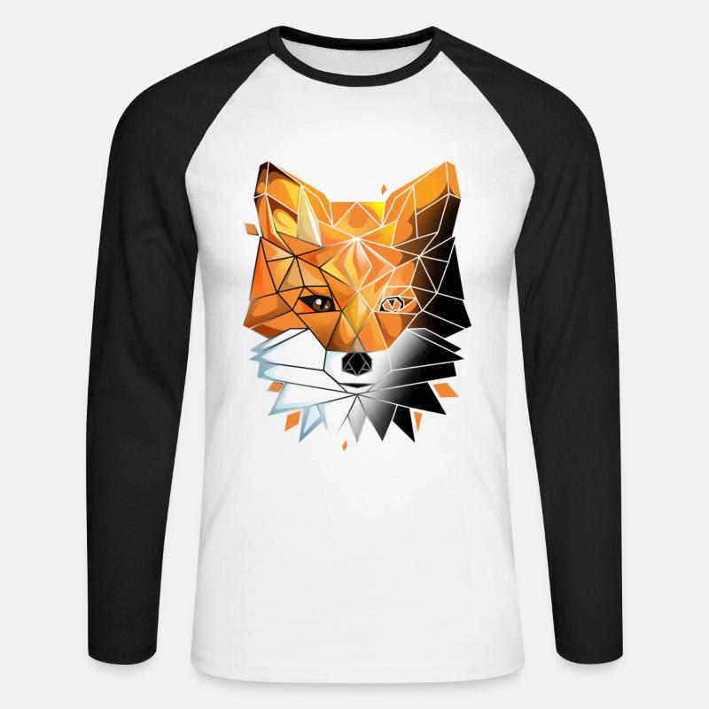 Geometric Fox Lover Math Geometry - Unisex Long Sleeve Baseball T-Shirt - white/black