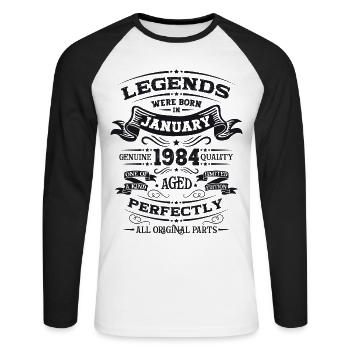 40th birthday Legendary since January Born in 1984 - Unisex Long Sleeve Baseball T-Shirt - white/black - Front - Nik (191cm)