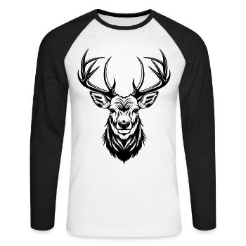 Hirsch - Unisex Baseballshirt langarm - Weiß/Schwarz - Vorne - Nik (191cm)