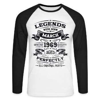 55e anniversaire Homme Legend March Né en 1969 - T-shirt baseball manches longues Homme - blanc/noir - Devant - Nik (191cm)