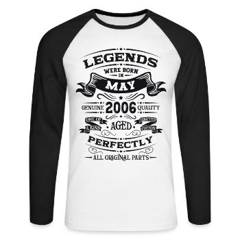 Legende Mai 2006 Jahrgang 2006 Geburtstag 2006 - Unisex Baseballshirt langarm - Weiß/Schwarz - Vorne - Nik (191cm)