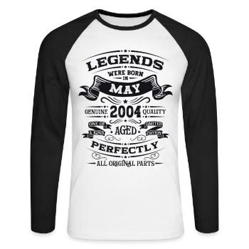 Légende Mai 2004 Millésime 2004 Anniversaire 2004 - T-shirt baseball manches longues Homme - blanc/noir - Devant - Nik (191cm)