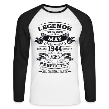 Legend May 1944 Born 1944 Birthday 1944 - Unisex Long Sleeve Baseball T-Shirt - white/black - Front - Nik (191cm)
