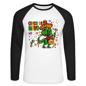 Gitarre Dinosaurier Mexikaner Outfit Cinco de Mayo - Unisex Baseballshirt langarm - Weiß/Schwarz - Vorne - Nik (191cm)
