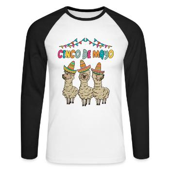 Alpaca with Sombrero Llama Cinco de Mayo Outfit - Unisex Long Sleeve Baseball T-Shirt - white/black - Front - Nik (191cm)