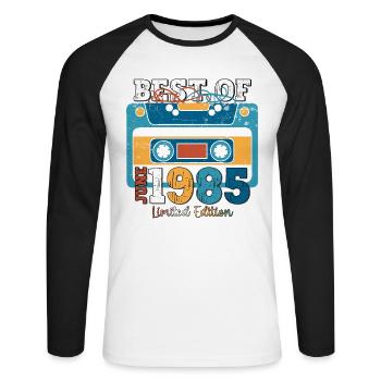 Cassette Juin 1985 Millésime 1985 Anniversaire 1985 - T-shirt baseball manches longues Homme - blanc/noir - Devant - Nik (191cm)