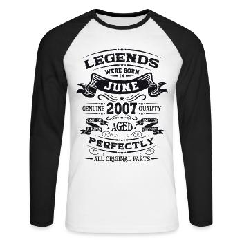 17ème anniversaire Légendaire Juin 2007 Millésime 2007 - T-shirt baseball manches longues Homme - blanc/noir - Devant - Nik (191cm)