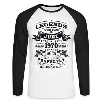 55th Birthday Legendary June 1970 Vintage 1970 - Unisex Long Sleeve Baseball T-Shirt - white/black - Front - Nik (191cm)