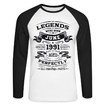 33ème anniversaire Légendaire Juin 1991 Millésime 1991 - T-shirt baseball manches longues Homme - blanc/noir - Devant - Nik (191cm)