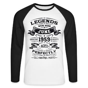 65th Birthday Legendary June 1959 Vintage 1959 - Unisex Long Sleeve Baseball T-Shirt - white/black - Front - Nik (191cm)