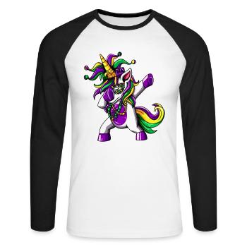 Licorne Fool Trick Fun Dabbing Dancing Dab - T-shirt baseball manches longues Homme - blanc/noir - Devant - Nik (191cm)